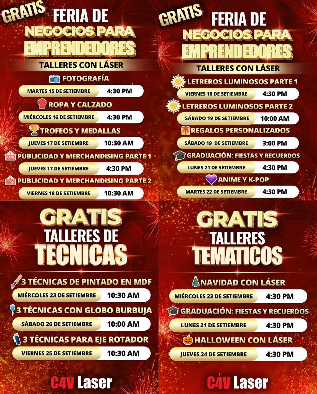Horarios de los talleres presenciales